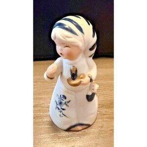 Vintage Jasco Bisque Porcelain Bedtime Girl with Candle Bell Taiwan 4"